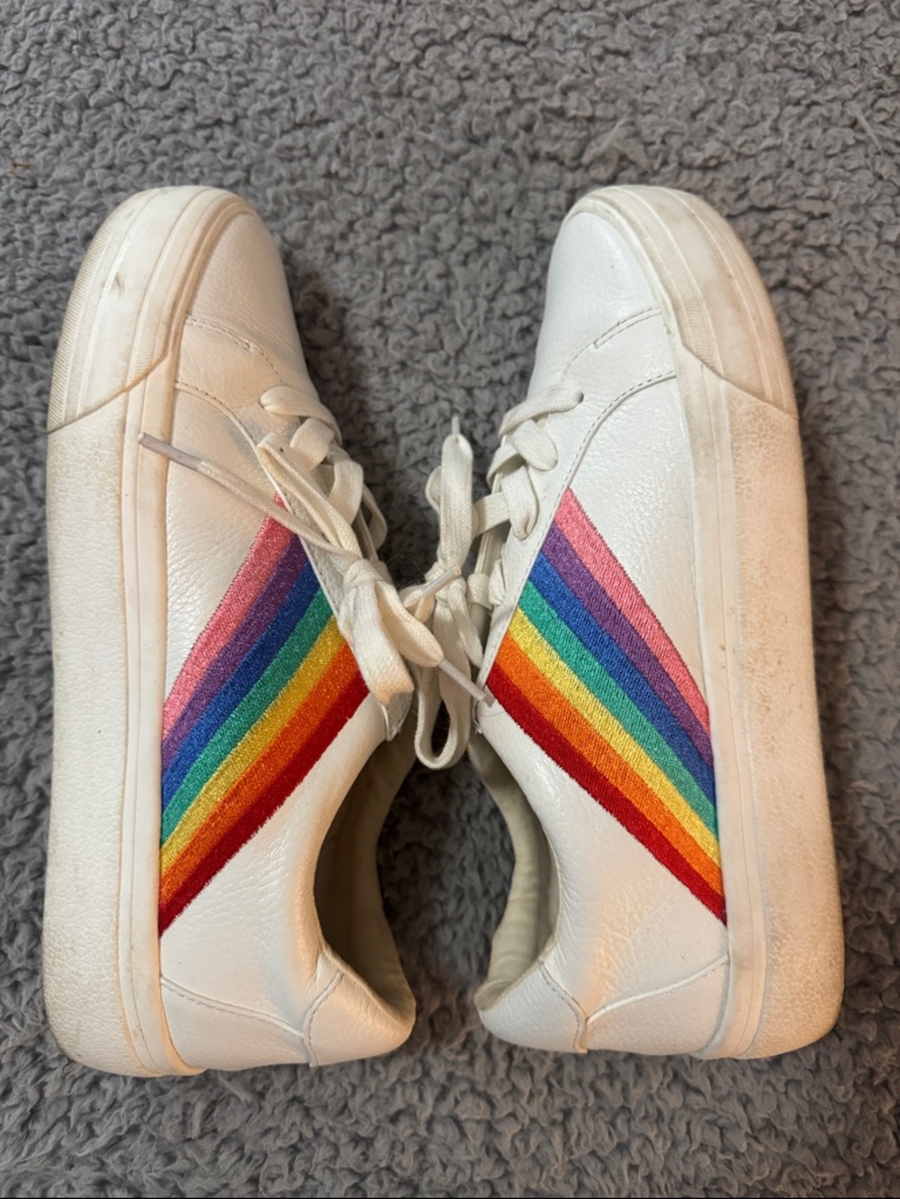 White Women's Sneakers with Rainbow Side Stripes